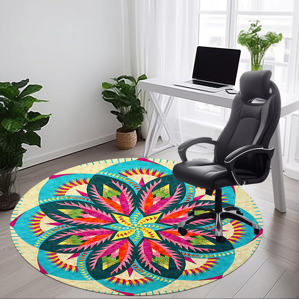 1pc Colorful Mandala Pattern Chair Carpet for Office, Soft Flannel Throw Mat, Perfect for Office,Holiday Party Decoration Choice yy251113043