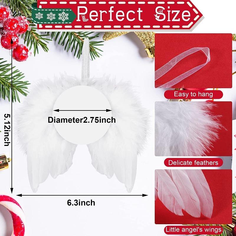 24x White Angel Wings Christmas Feather Baubles XMAS Tree Hanging Ornament Decor