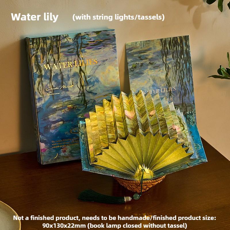 Chinese Fan Shaped Book Lamp Glass Bead Lamp Series Artistic Calligraphy Famous Paintings DIY Handmade Desktop Ornaments
