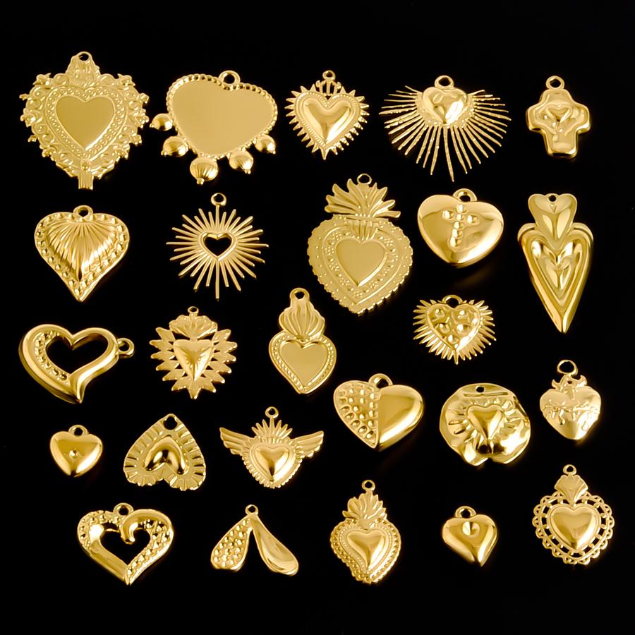 5pcs/Lot Gold Color PVD Stainless Steel Sacred Heart Pendants For Jewelry Making Supplies Sun Love Charm DIY Necklace Bracelets