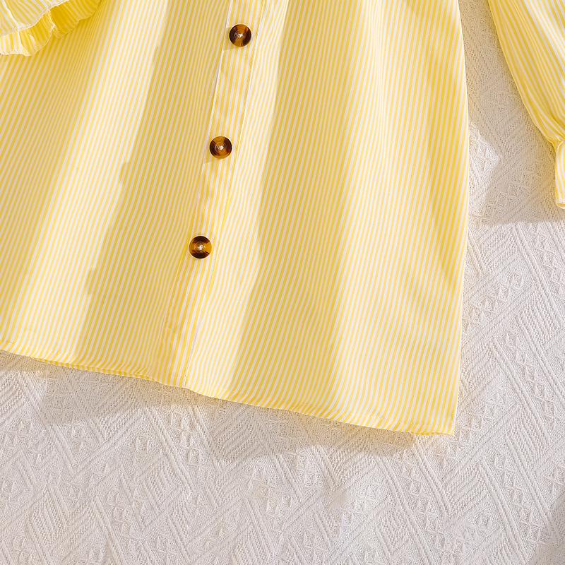 Elegancka Pasiasta Koronkowa Sukienka z Dekoltem V dla Starszych Dzieci - Jesienny Styl Europejski i Amerykański