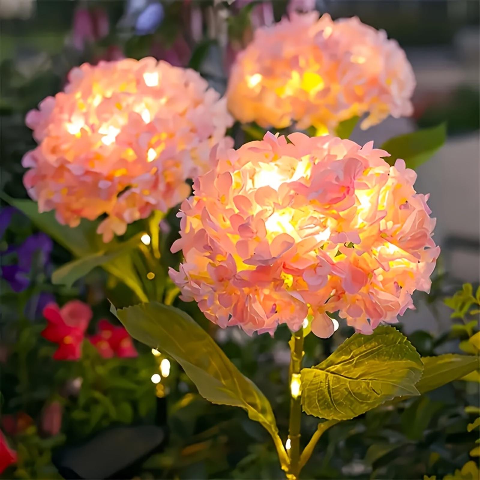 

1 шт. Солнечная садовая лампа-гортензия с одним плафоном, светодиодная уличная реалистичная цветочная лампа One Size розовый