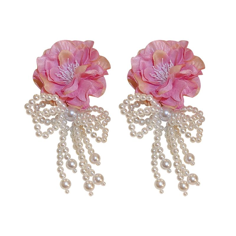 Elegant Statement Lace Organza Cloth Flower Earrings For Woman Korean  Jewelry Party Girl'S Lady Accessories