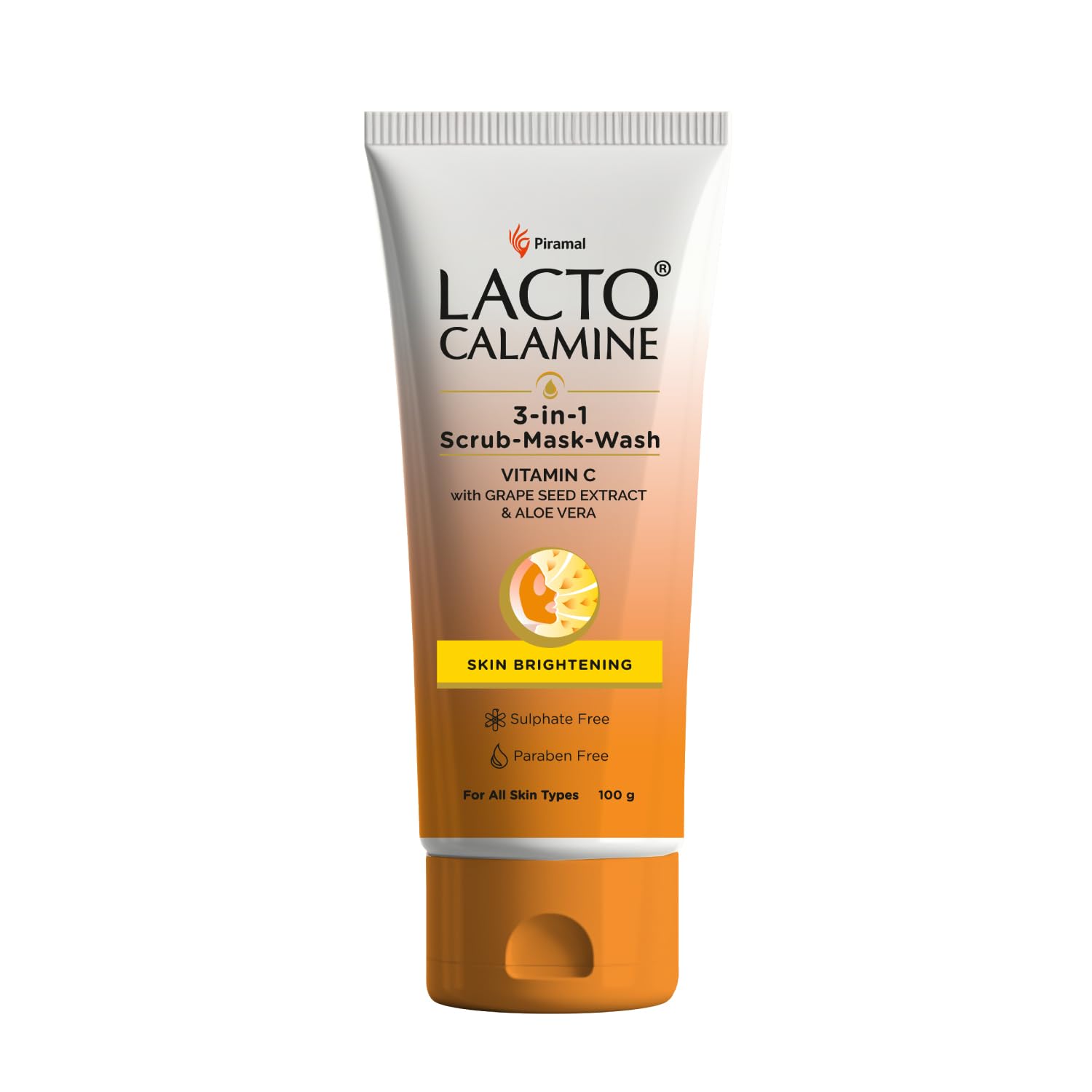 

Lacto Calamine 3-in-1 Vitamin C Face Scrub Mask Wash 100ml Brightening Multi-Action Skincare
