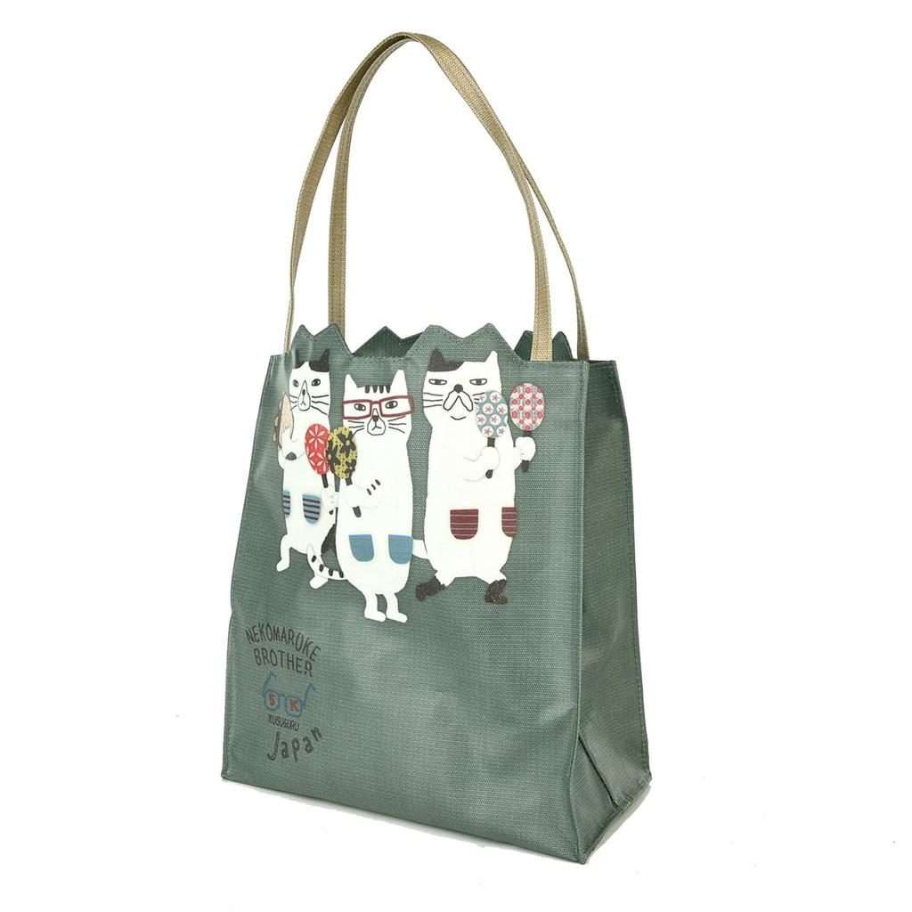 [Kusuguru Japan] Coated Tote Bag, Nekomaruke GR