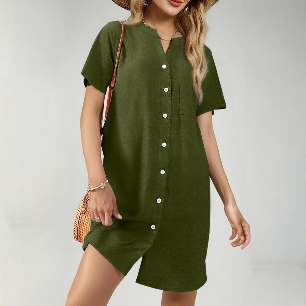 Women's Casual Fashion Sexy Short Sleeve Short Solid Color Nightgown Dress