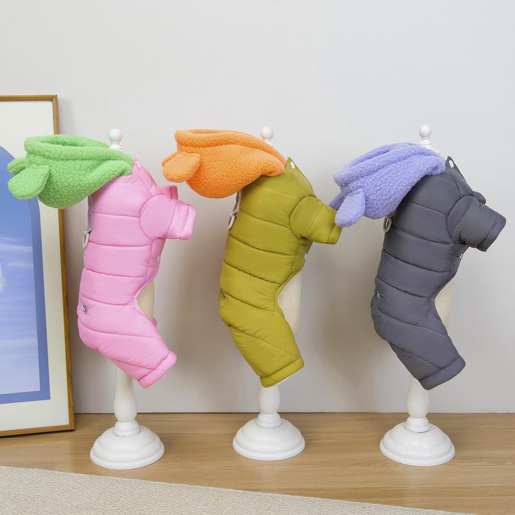 Cotton Dog Coat with Bear Ears Four Legged Winter Warm Pet Apparel for Teddy Small Breed Dogs Cold Weather Outfit