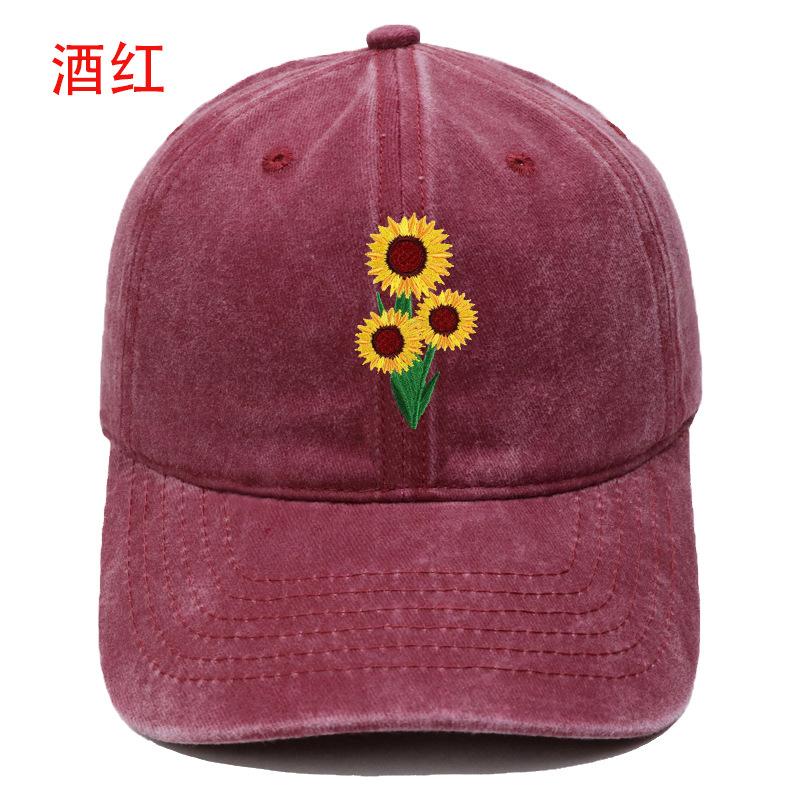 New Sunflower Embroidered Baseball Cap Washed Retro Simple Men's and Women's Leisure Outdoor Sports Cap