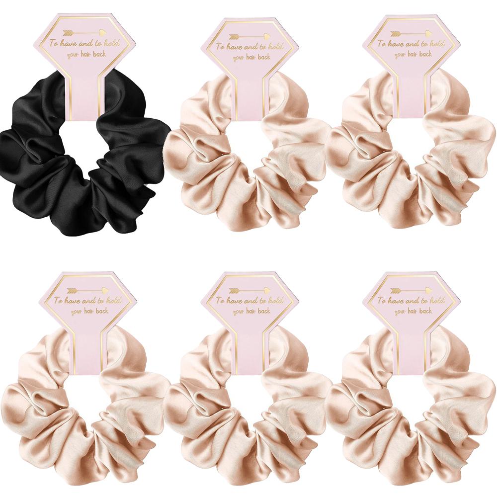 6pcs Satin Scrunchies Girls Elastic Hair Band Ponytail Holder Ties Rubber Bands Bride Bridesmaid Accessories Wedding Supplies