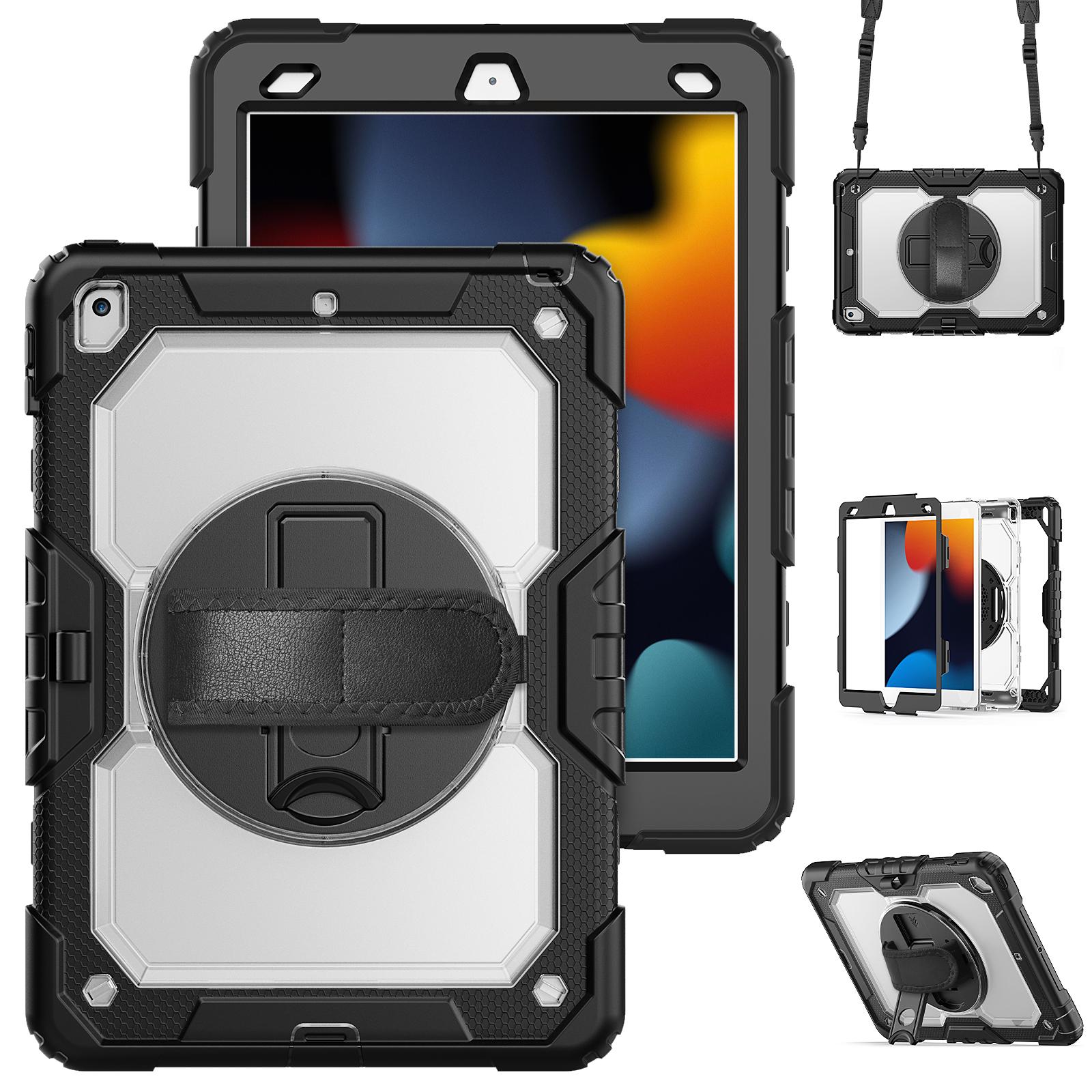 

For iPad 10.2 (2021)/(2019)/(2020) Case PC+Silicone Tablet Cover with PET Film and Shoulder Strap A