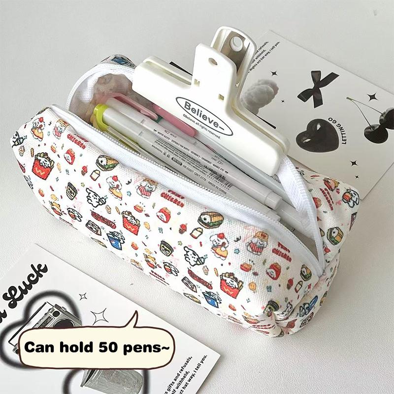 Cute Burger Dog Printed Pencil Case Large Capacity Portable Storage Bag Stationery Makeup Bag Gifts