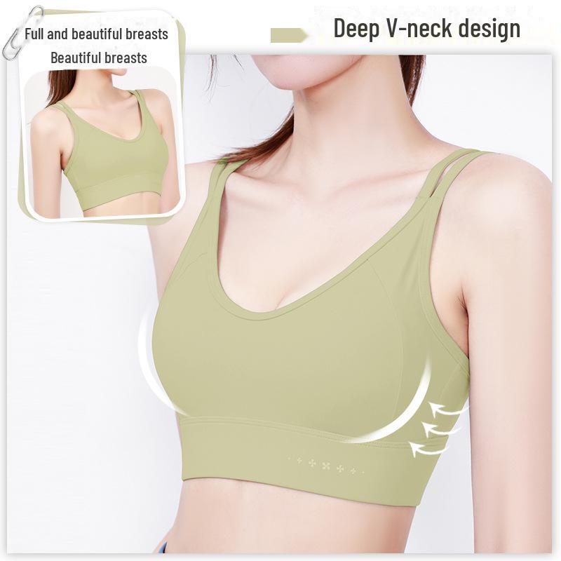 Juyitang V-Neck Padded Sports Bra with Cross-Shoulder Straps and Back Buckle for Yoga
