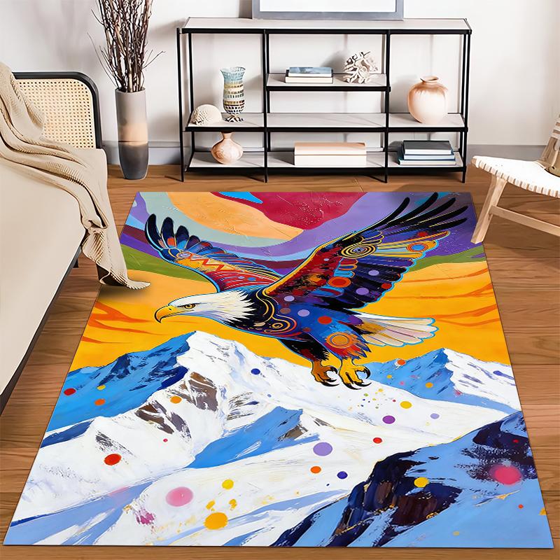 Colorful Bald Eagle On Mountain Peak Abstract Art Carpet Rug Suitable for Use As an Anti-slip for Living Room Bedroom Sofas