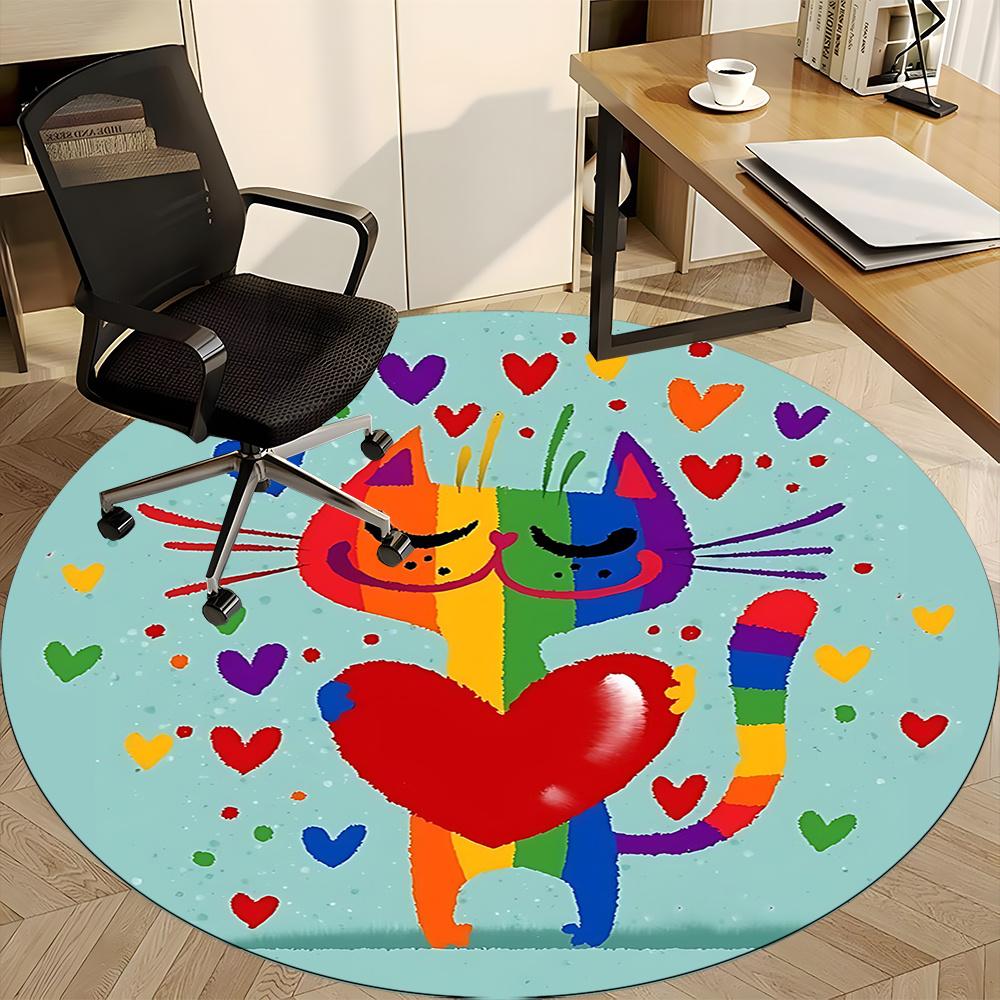 1pc Rainbow Cats Office Round Area Rug, Indoor Mat Suitable ForOffice, Under Office Chairs Bedroom Living Room Home Decor, Room Decot225