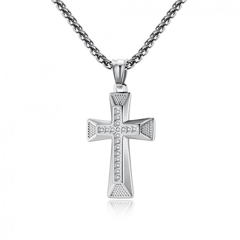 Advanced Design With Diamond Studded Titanium Steel Cross Necklace Personalized Hip-hop Light Luxury Pendant