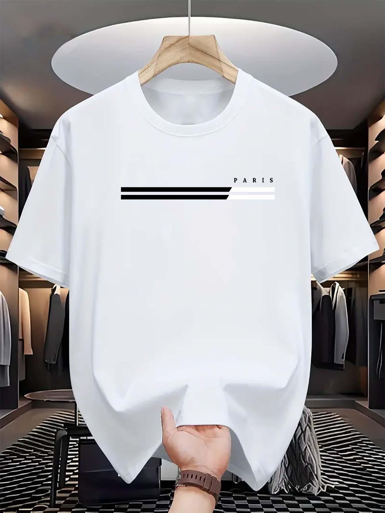 Men s Black Casual Crew Neck T-Shirt with Paris Letter Pri S дубильная кора