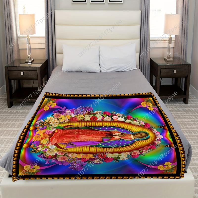 

YWJHUI Traditional Style Virgin Mary Digital Print Blanket - Soft and Warm Double-Sided Fabric Polyester Custom blankets 75cmx90cm
