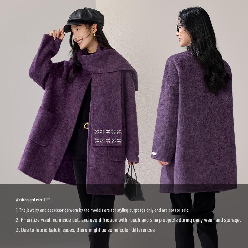 VICTORIA&VERA Women's Wool Scarf-Collar Coat