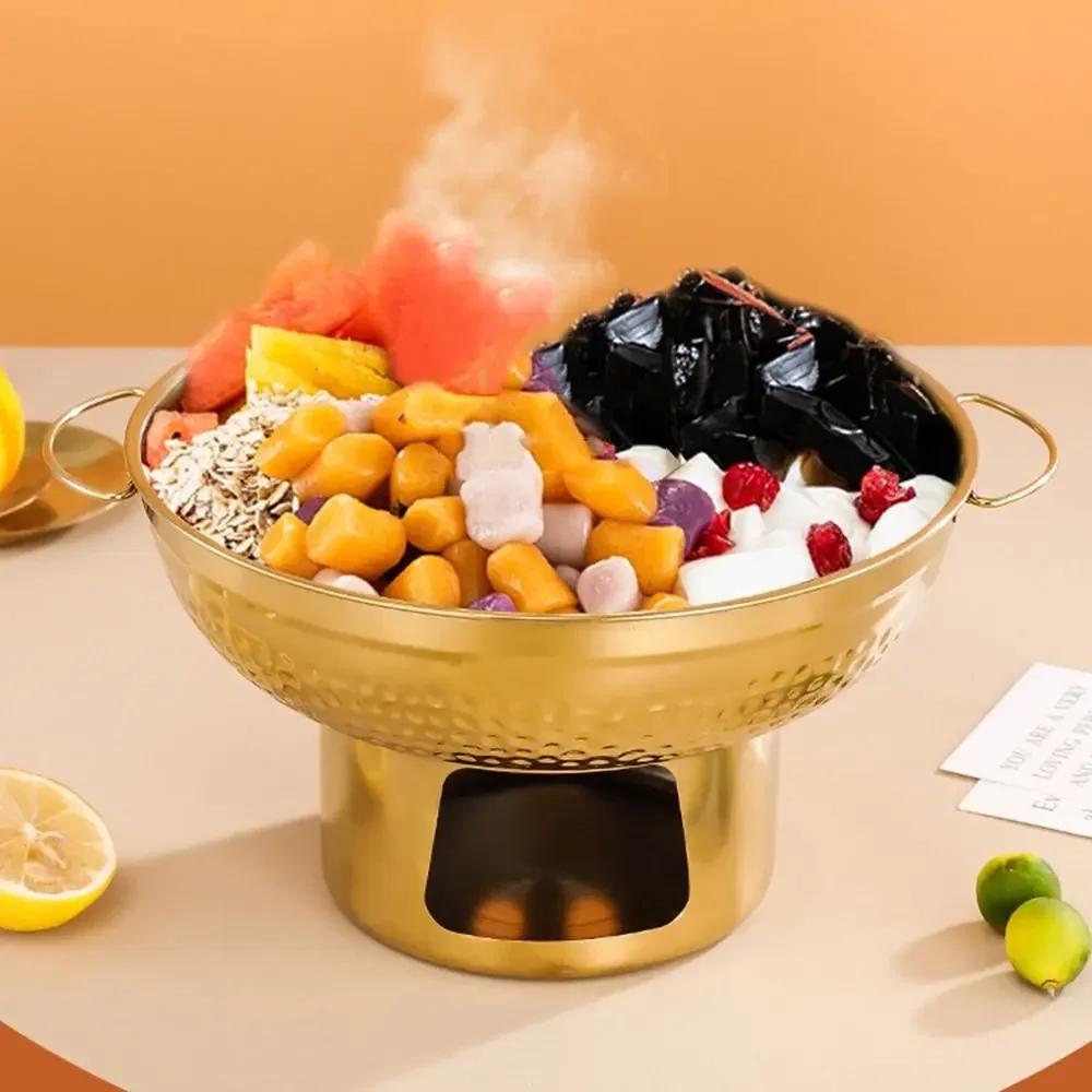 Stainless Steel Hot Pot with Double Ears Thai Tom Yum Kung Pot Fast Heating Household Hot Pot for Fruit Salmon Snack Shrimp
