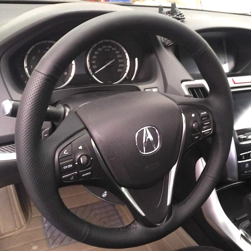 Hand Stitched Black Perforated Suede Leather Car Steering Wheel Cover for Acura Tlx Tlx-l 2016 2017 2018 2019 2020