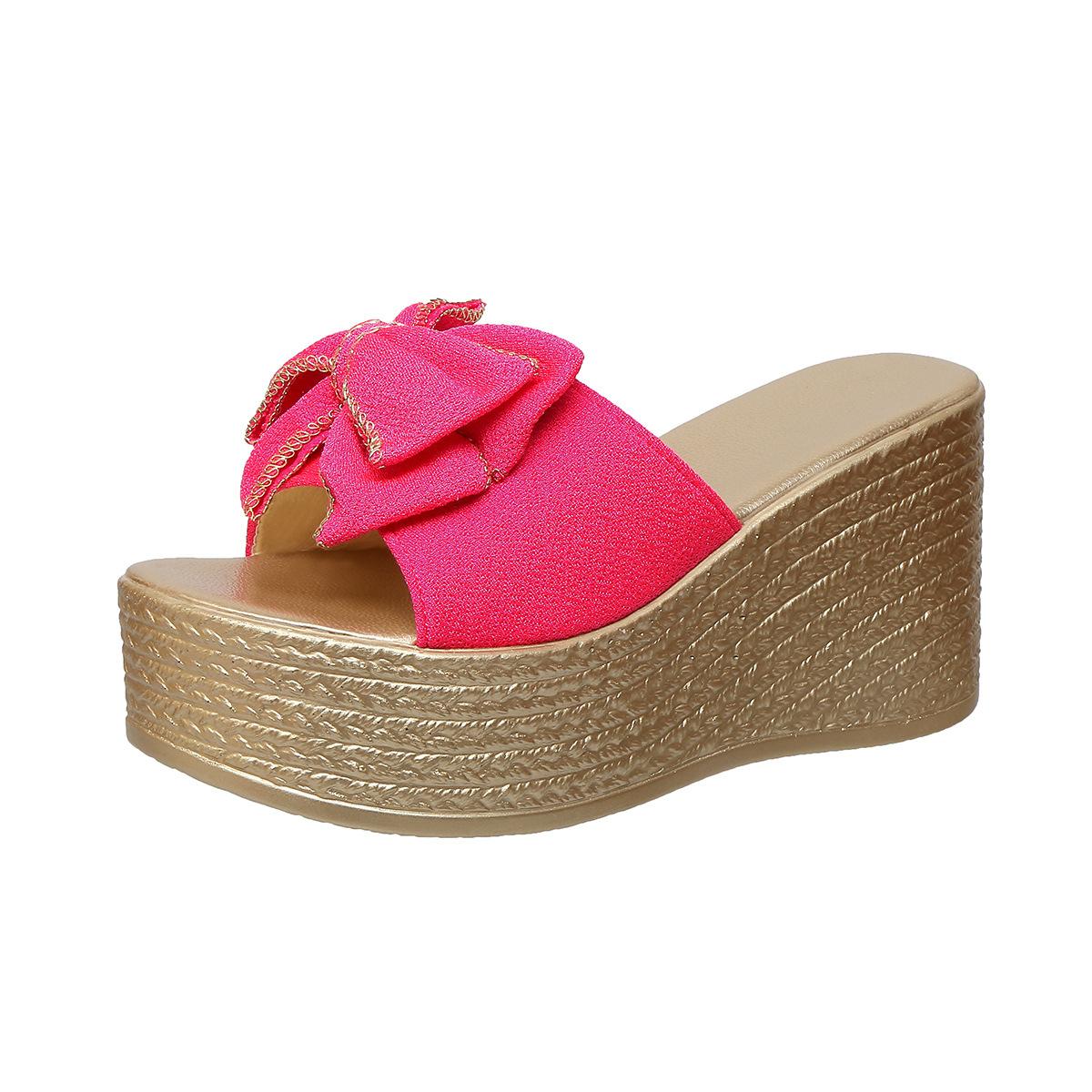 

Летние новые шлепанцы на танкетке с бантом женские с открытым носком модные на толстой подошве для улицы удобные пляжные крутые шлепанцы женские 35