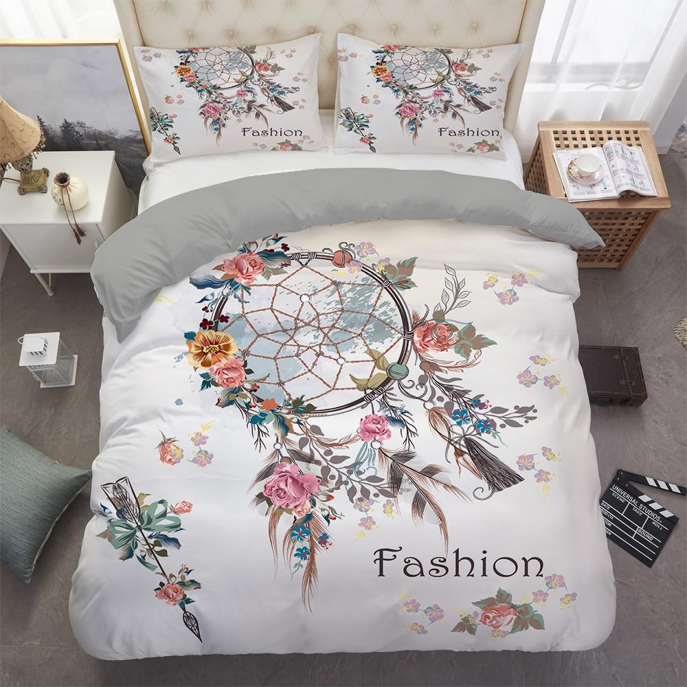 Dream Catcher Duvet Cover Set Bull Skull Native Tribal Feather Boho Design Bedding Set Microfiber Queen King Size Quilt Cover