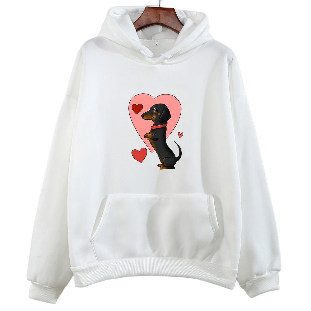 Kapuzenpullover mit Dackel-Grafik, niedlicher Tierdruck, Kleidung für Damen, liebevolle Kapuzenpullover, Herbst/Winter, Fleece-Sweatshirt, Unisex-Kapuzenpullover