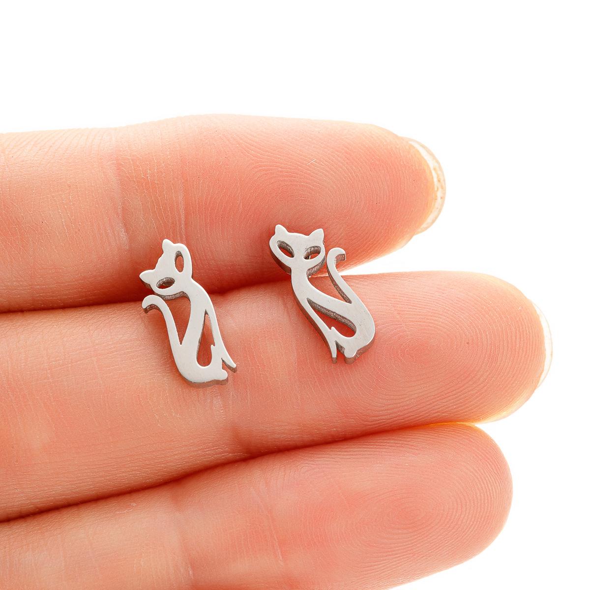 Sweet Little Kitten Stainless Steel Cartoon Stud Earrings