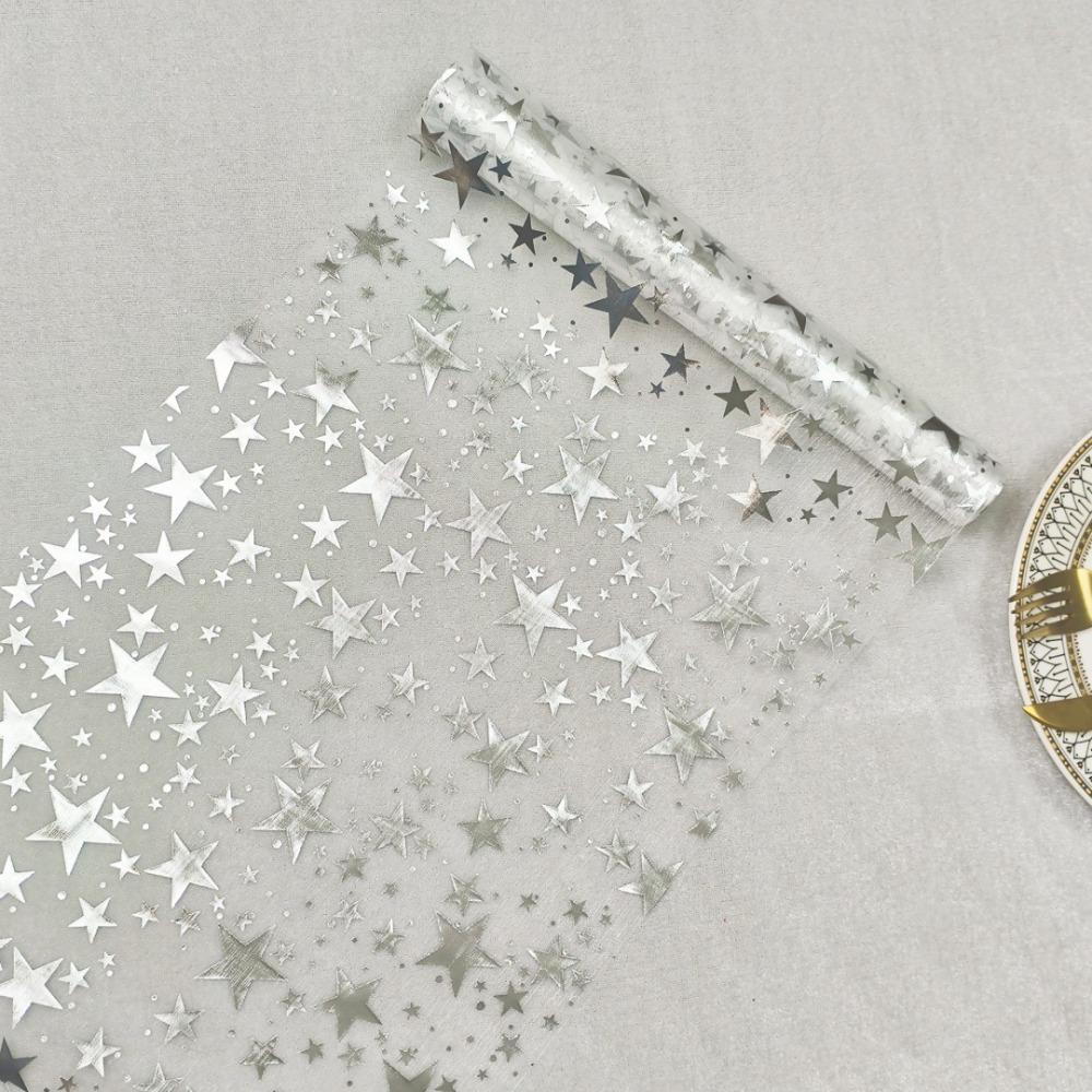Sheer Mesh Bling Star Table Runner Star Pattern Romantic Mesh Table Runner Polyester Shimmery Glitter Table Runner
