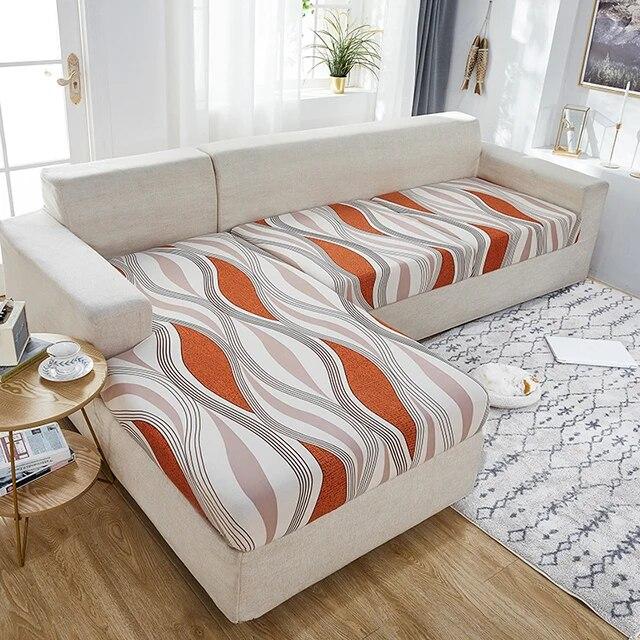 Sofa-Sitzkissenbezug für Wohnzimmer, Stretch-bedruckter Sofa-Schonbezug, L-förmiger Ecksofa-Bezug, Funda-Sofa, elastischer Couch-Bezug