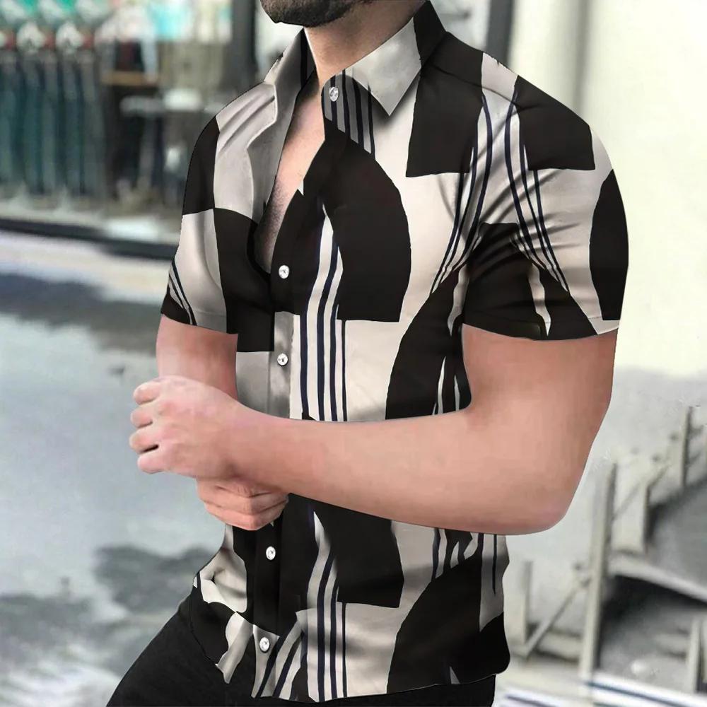 Holiday Beach Striped 3D Print Men Tops Man/Women Casual Fashion Short Sleeves Shirt Lapel Button Shirt Oversized Unisex Clothes
