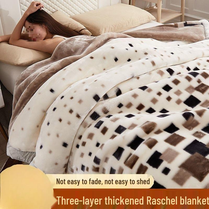G5Z Double Layer Winter Blanket: Thick Flocked Raschel & Milk Fleece for Cozy Naps.