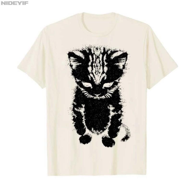 Mens Cotton Graphic Tee Streetwear Sad Kitten Meme Print Short Sleeve T-Shirt Youth Casual Wear