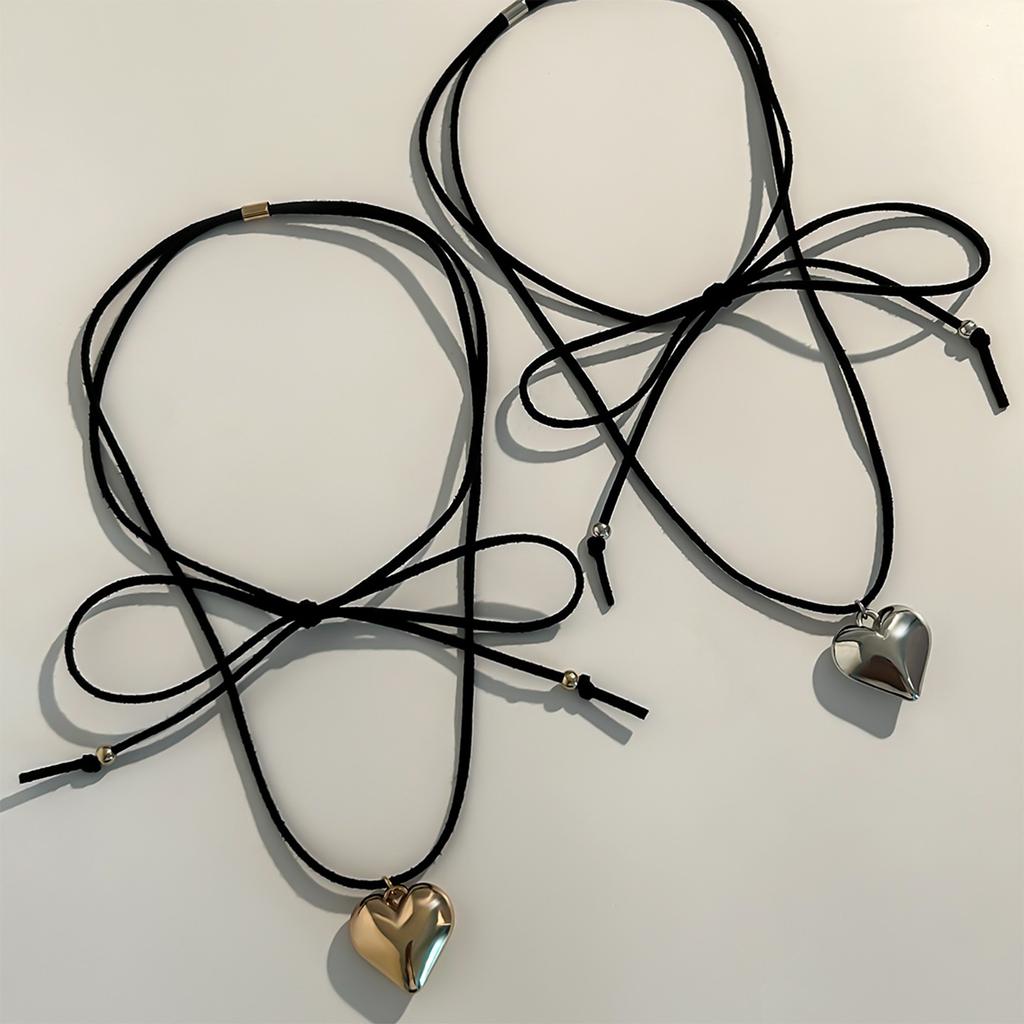 Novel Simple Gold and Silver Love Pendant All-matched Clavicle Chain Adjustable Black Draw Rope Cold Wind Necklace