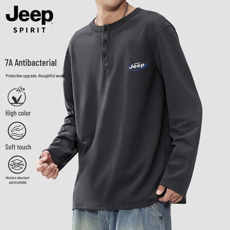 

JEEP SPIRIT Men s Loose Fit Long-Sleeve Antibacterial T-Shirt L