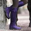 New Plus Size High Tube Long Flat Bottomed Round Toe Women's Leather Boots