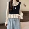 French Retro Faux Two-Piece Ruffle Shirt - Women's 2026 Stylish Autumn Long Sleeve Top