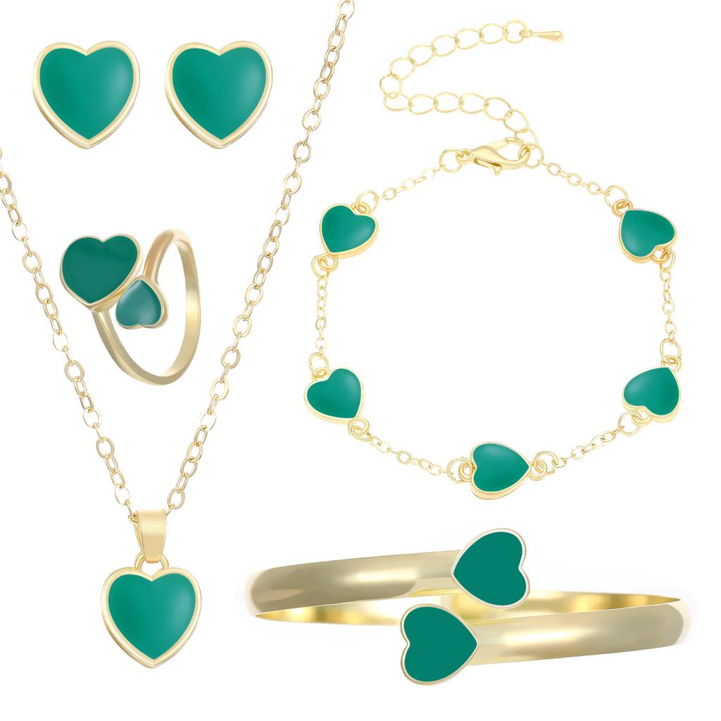 High-quality 2026 heart-shaped jewelry set, fashionable and romantic, exquisite oil drop love heart pendant, five-piece set, popular jewelry.