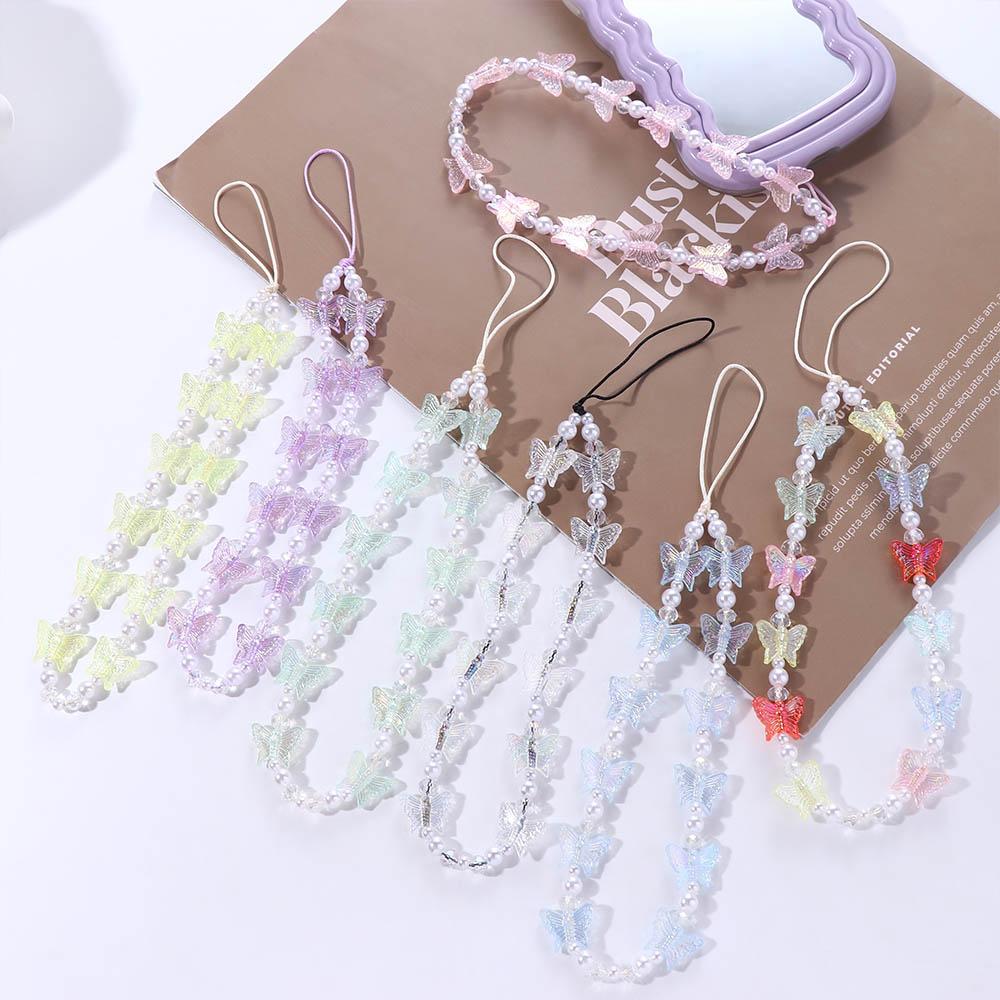 Gifts Telephone Cord Phone Lanyard Beaded Chain Anti-Lost Rope Butterfly Phone Chains Mobile Strap