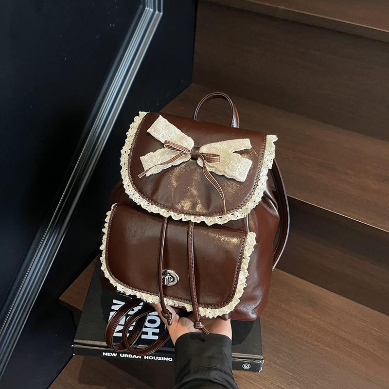Schoolbag Korean small fresh lace backpack bag women's 1011 new light luxury niche high-end travel commuting small schoolbag