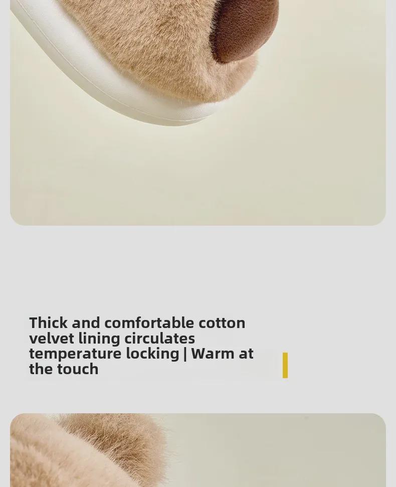 Chaussons en coton pelucheux Capibara pour femme – Chaussures d'intérieur antidérapantes et chaudes pour l'automne/hiver