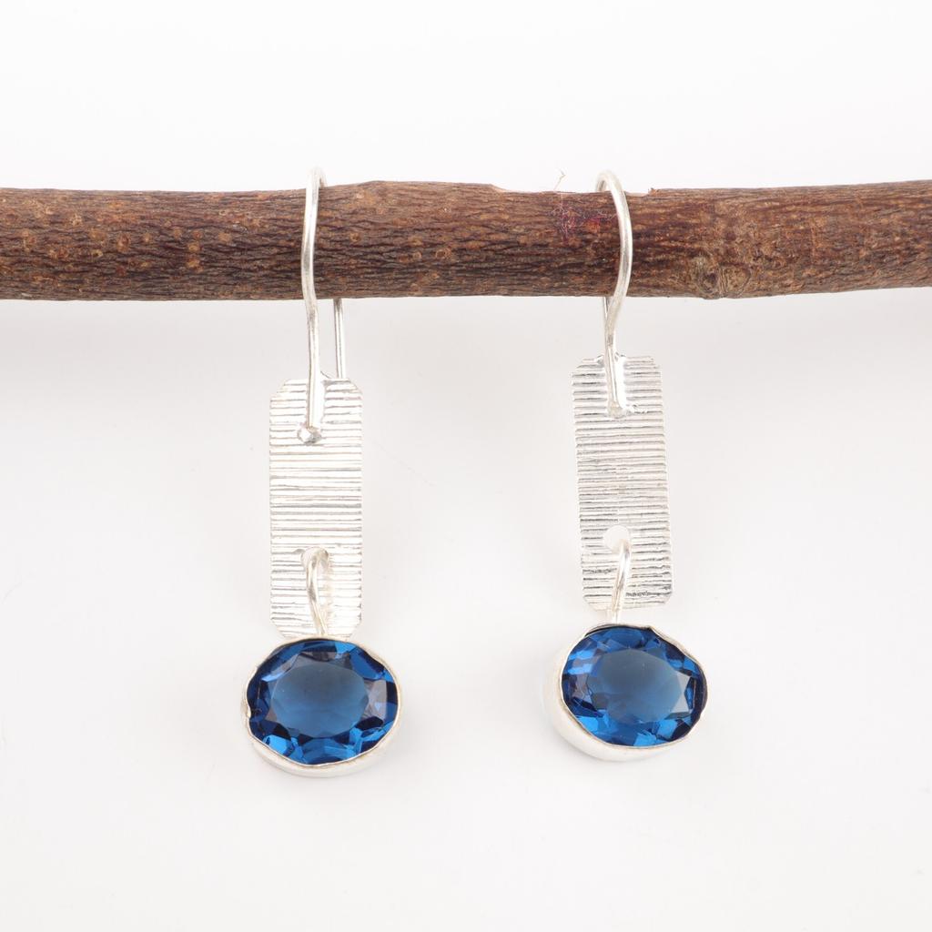 London Blue Topaz Gemstone 925 Sterling Silver Jewelry Handmade Earrings 1.9" EE-168-4