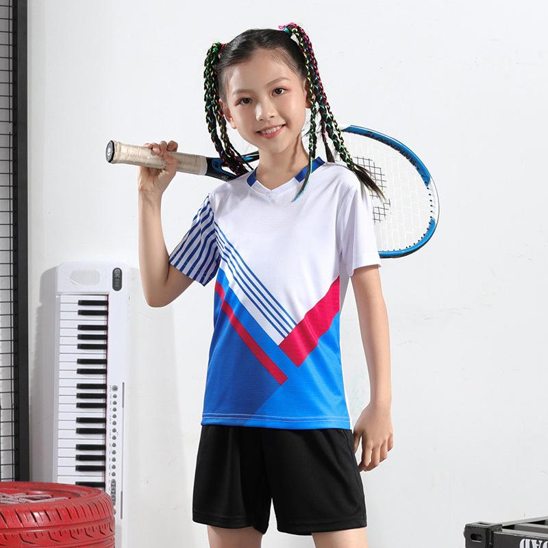 

Детский комплект трикотажа для бадминтона для мальчиков и девочек с короткими рукавами, летняя быстросохнущая футболка для учащихся начальной школы, трикотаж для настольного тенниса, спортивная одежда для тенниса 2XS.