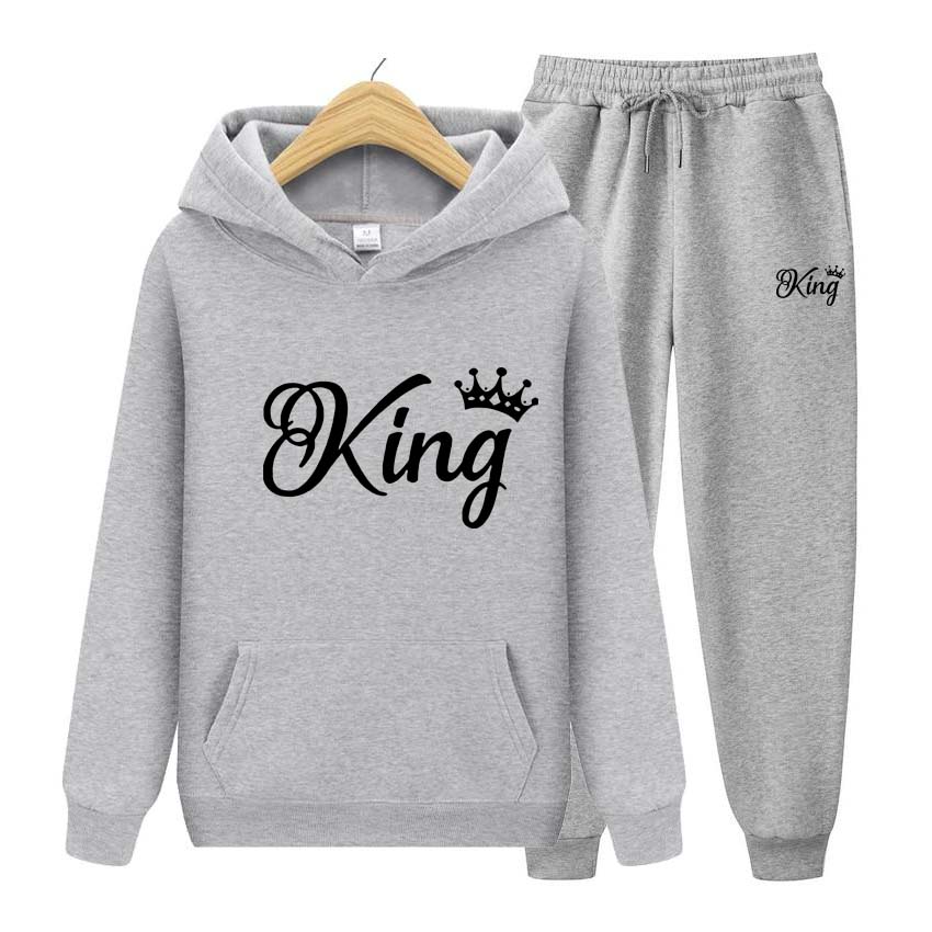 Träningsoveraller för män Set Vår Höst King Print Sweatshirt Långärmad Luvtröja Joggingbyxa Sweatshirt Streetwear Sportoverall