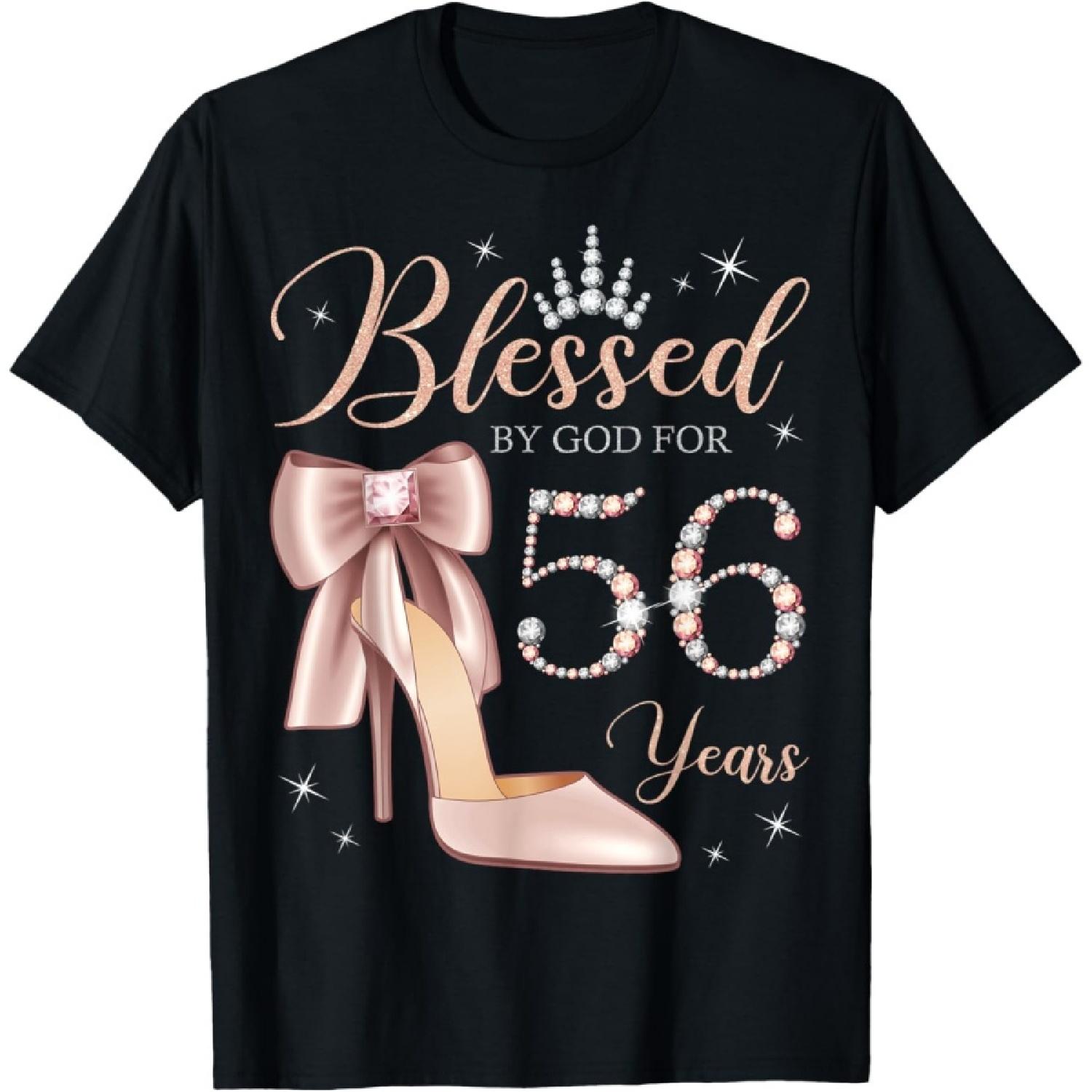 

Blessed By God For 56 Years Old 56th Birthday Party Queen T-Shirt(1) XXXXXL чорний
