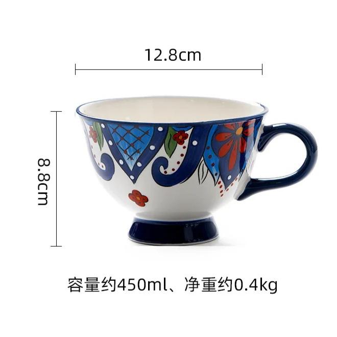 Ceramic Breakfast Mug European Pastoral Style Bone China Coffee Mug Creative High Foot Flower Teacup Home Drinkware Water Cup