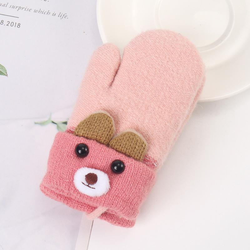 Children's Plus Velvet Thickened Bunny Gloves New Style Neck Finger Gloves Baby Kids Cute Windproof Gloves