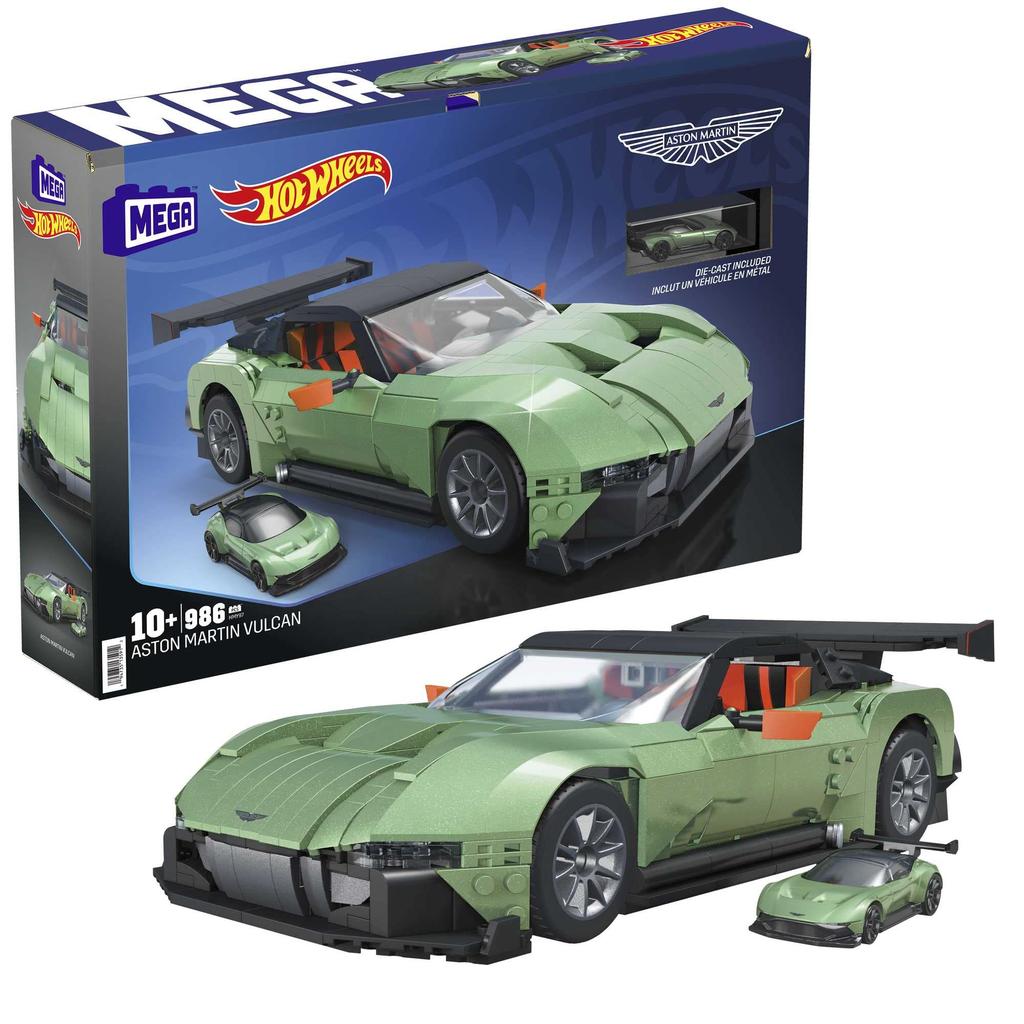 MEGA Hot Wheels Aston Martin Vulcan Building Block Set (986 Pieces) with 1 Diecast Car (Ages 10 and Up) HMY97
