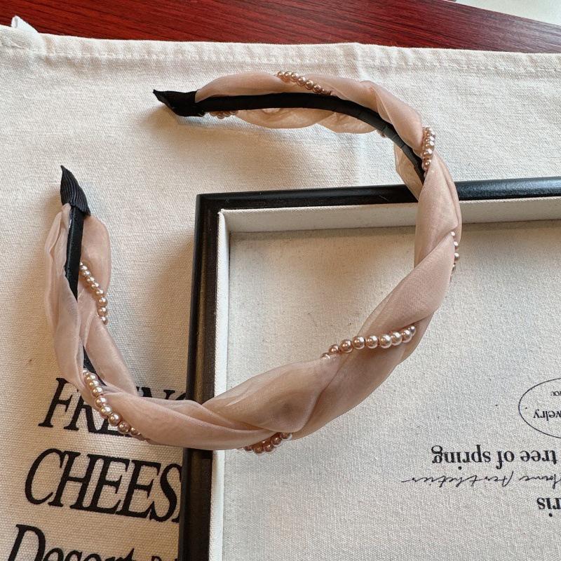 Korean Sweet Pearl Twist Mesh Headband - Elegant Women's Hair Accessory for Outings