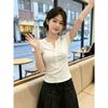 Small Sexy Button Half Open Neck Front Shoulder Short Sleeve T-shirt Women's Summer New Temperament Simple and Thin Versatile Top